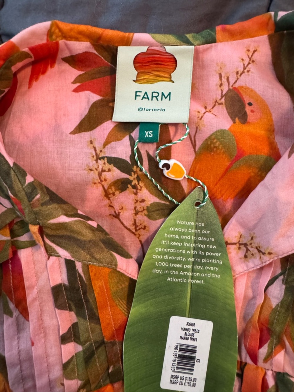 NWT XS Farm Rio Pink Mango Trees Blouse - Picture 6 of 8
